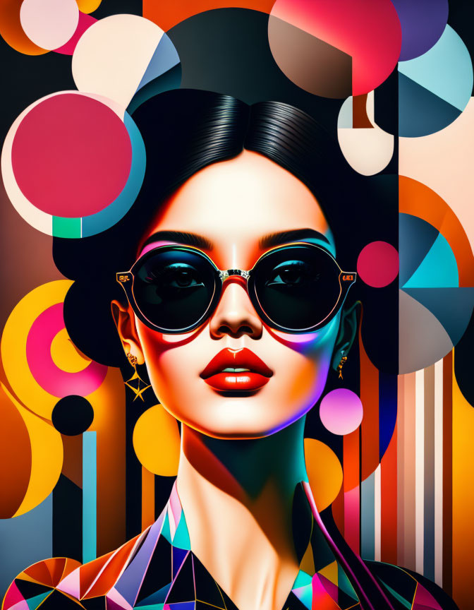 Sleek Hair Woman Illustration on Vibrant Abstract Background