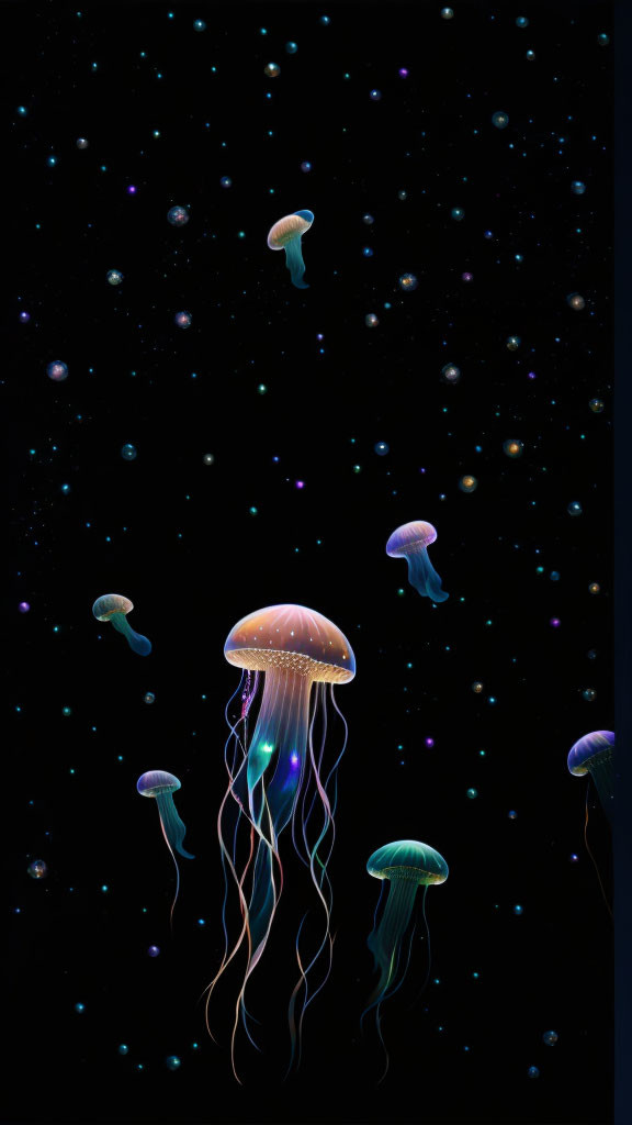 Bioluminescent jellyfish in serene underwater scene