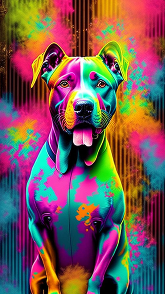 Colorful Psychedelic Dog Art on Neon Background