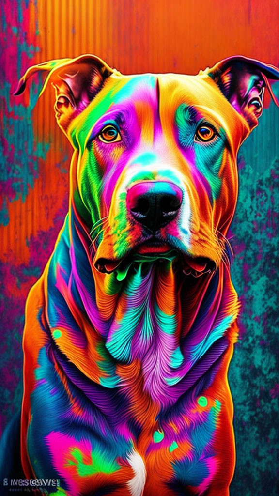 Vivid Rainbow Dog Artwork on Abstract Background