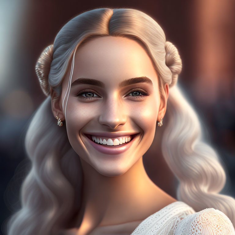 Blond woman with beaming smile and braided hair portrait