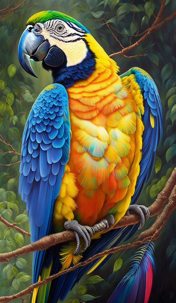 Colorful Blue and Yellow Macaw Perched on Branch with Vibrant Plumage