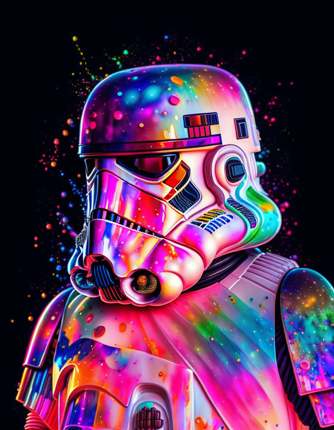 Vibrant neon Stormtrooper art on black background