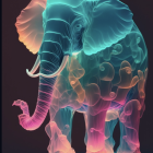 Neon-colored digital artwork: Elephant with luminescent patterned skin