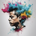 Colorful Paint Explosion Portrait on Light Background