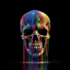 Colorful Neon Rainbow Skull on Reflective Black Background