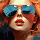 Vibrant digital artwork: Woman with orange hair and blue sunglasses