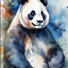 Colorful Panda Art with Cosmic Motifs in Blue, White, and Black