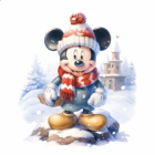 Festive Mickey Mouse in Santa Hat and Scarf on Snowy Ground