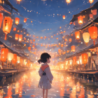 Floating lanterns light up mystical cityscape on tranquil water