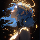 Anime-style girl with light blue hair and halo in starry night setting