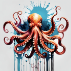 Vibrant octopus illustration with swirling tentacles in blue, purple, green, and orange