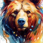 Vivid swirling colors depict a bear in dreamlike setting