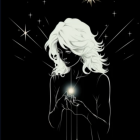 Monochrome Woman Illustration with Starry Background