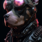 Stylized dog in headphones with glowing eyes and neon accents