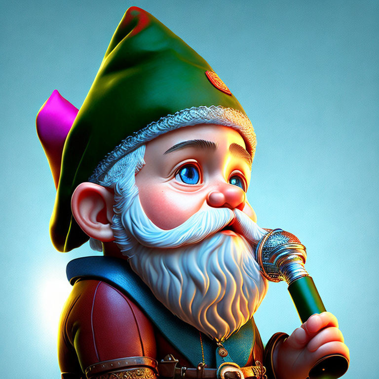 Illustration of a white-bearded gnome in green hat with microphone