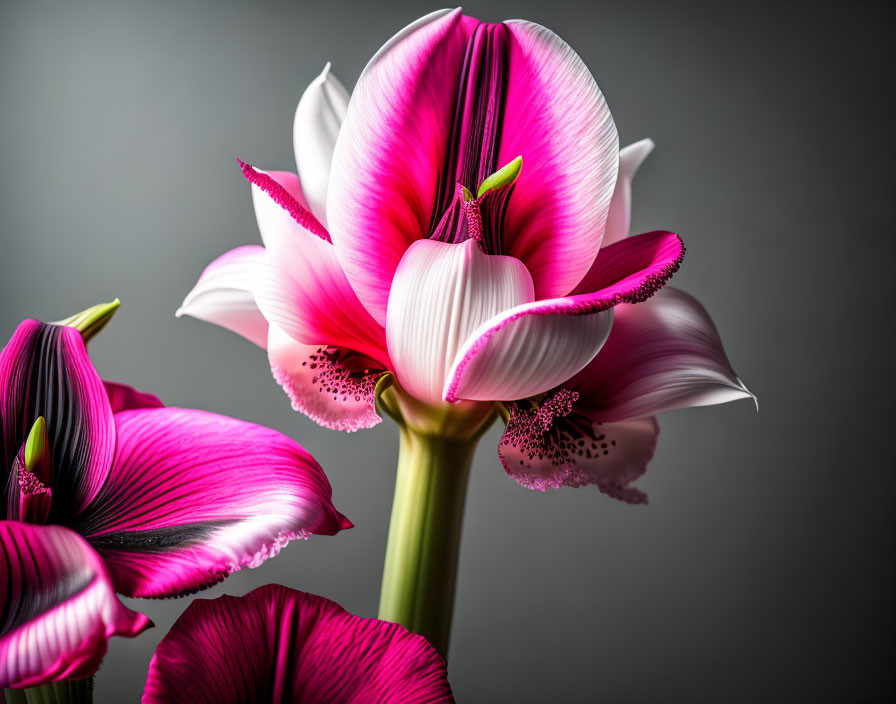 Detailed Close-Up of Vibrant Pink and White Flower