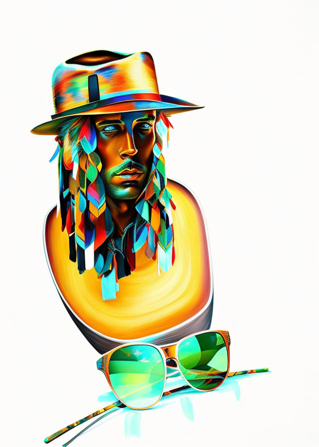 Vibrant digital artwork of a person in cowboy hat and aviator sunglasses