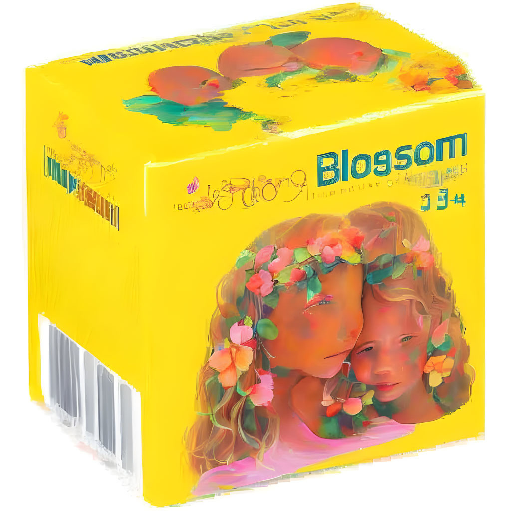 Yellow Tissue Box with Floral Mother and Child Design by Blosom Arabic Script