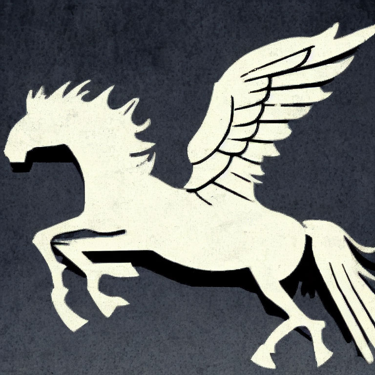 White Pegasus Silhouette Galloping on Dark Background