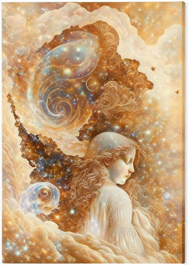 Artwork of girl with cosmic elements and flowing hair