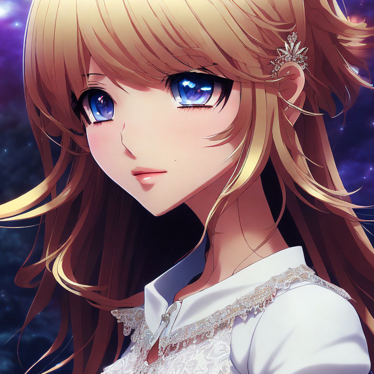 Blond-Haired Female Character in White Dress on Starry Night