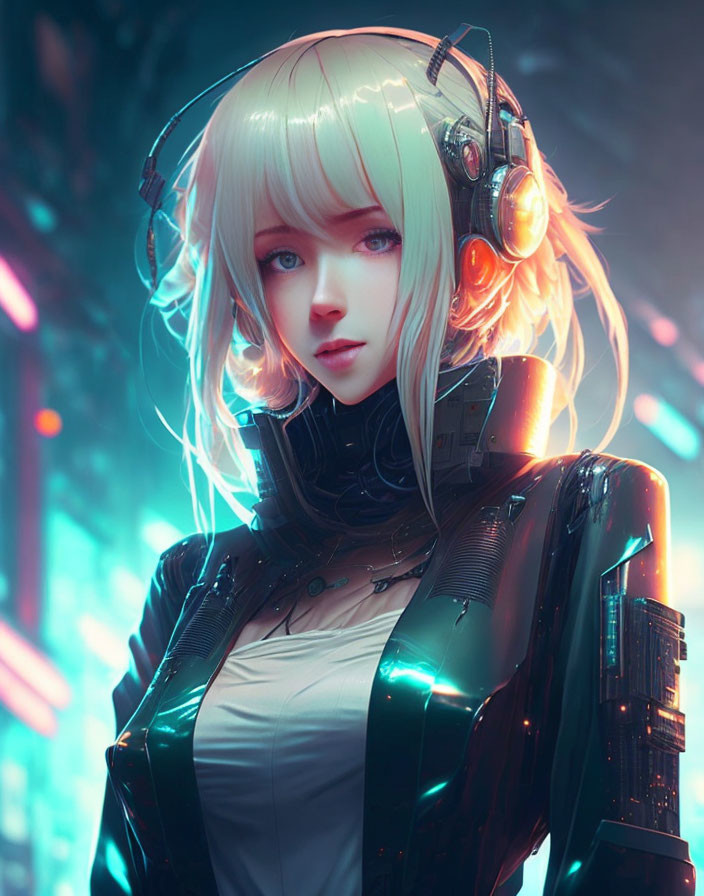 Blonde-Haired Female Character in Cybernetic Armor and Headphones