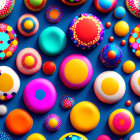 Multicolored 3D Balls with Patterns on Blue Background