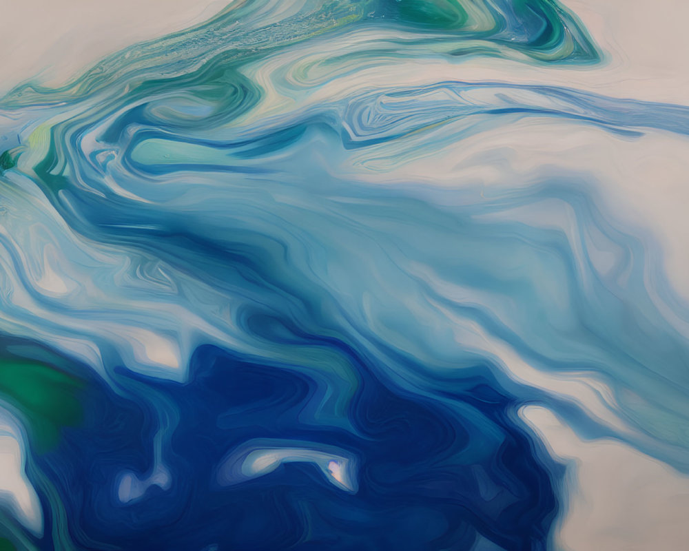 Blue, Green, and White Swirling Abstract Fluid Art Patterns