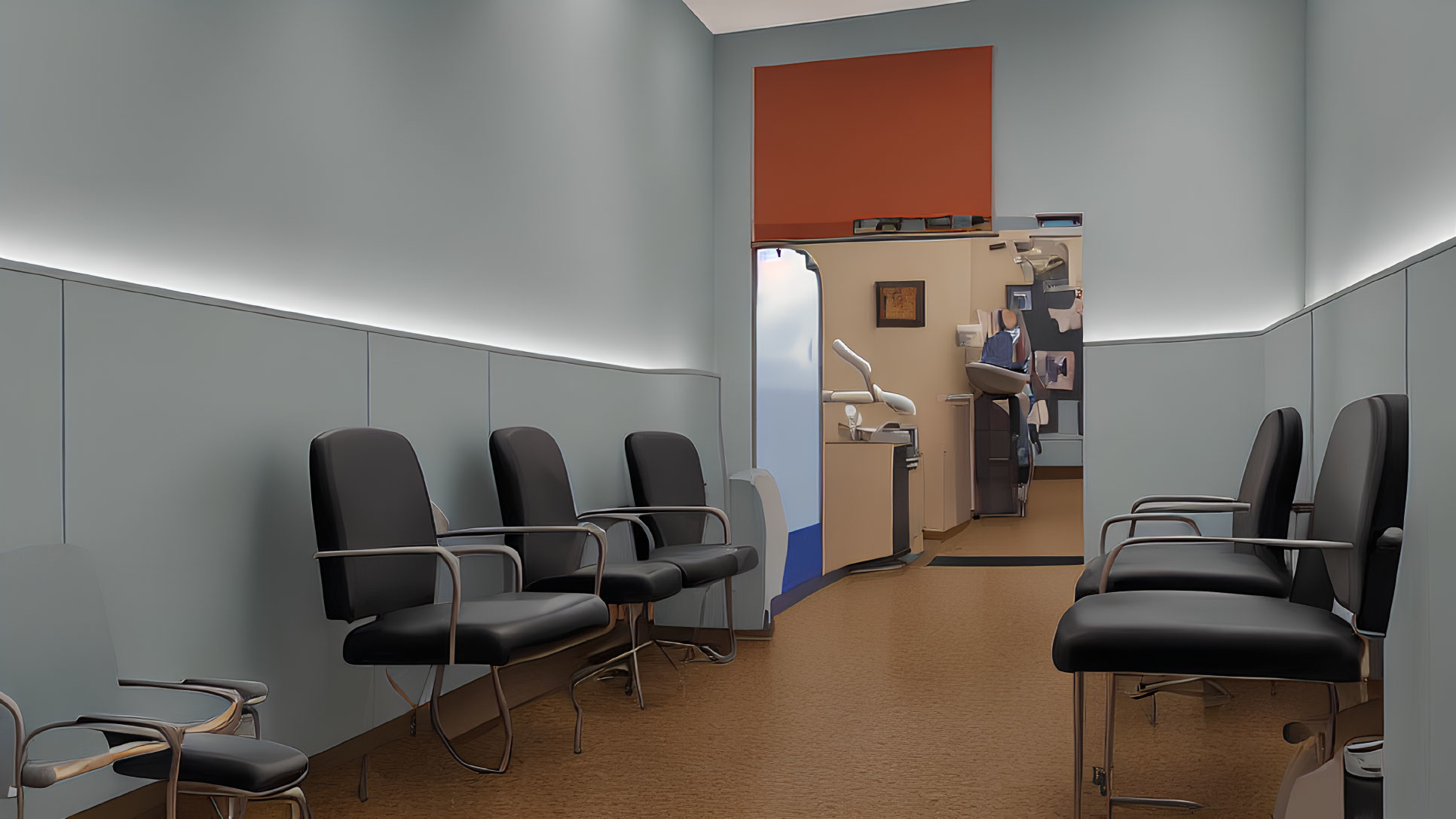 Modern Doctor's Office with Gray Walls and Orange Accents