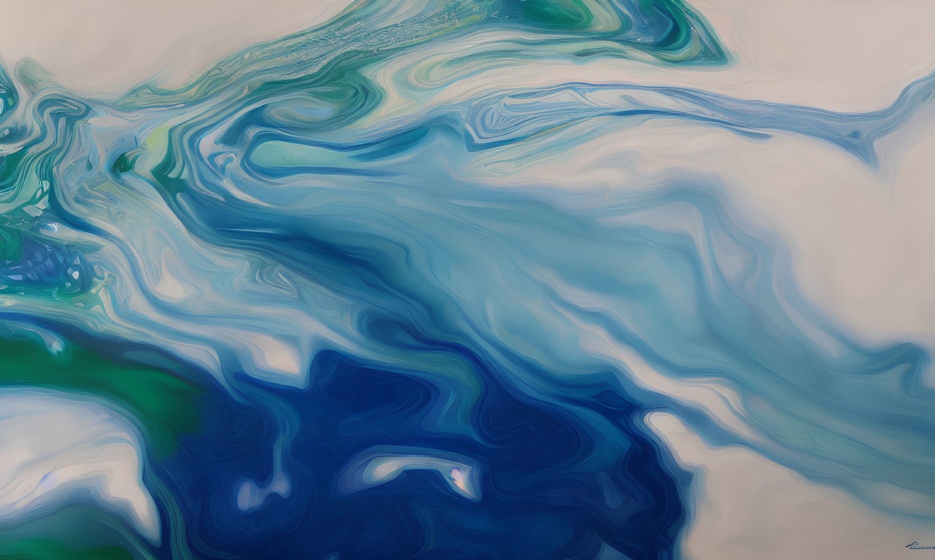 Blue, Green, and White Swirling Abstract Fluid Art Patterns