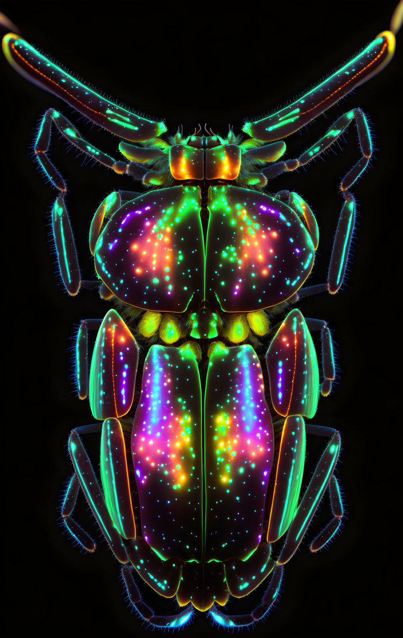 Colorful Fluorescent Beetle with Starry Night Sky Patterns