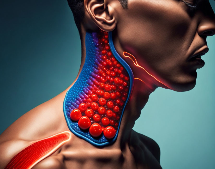 Detailed Human Neck Anatomy: Muscles, Arteries, and Spinal Structure in Colorful Graphic