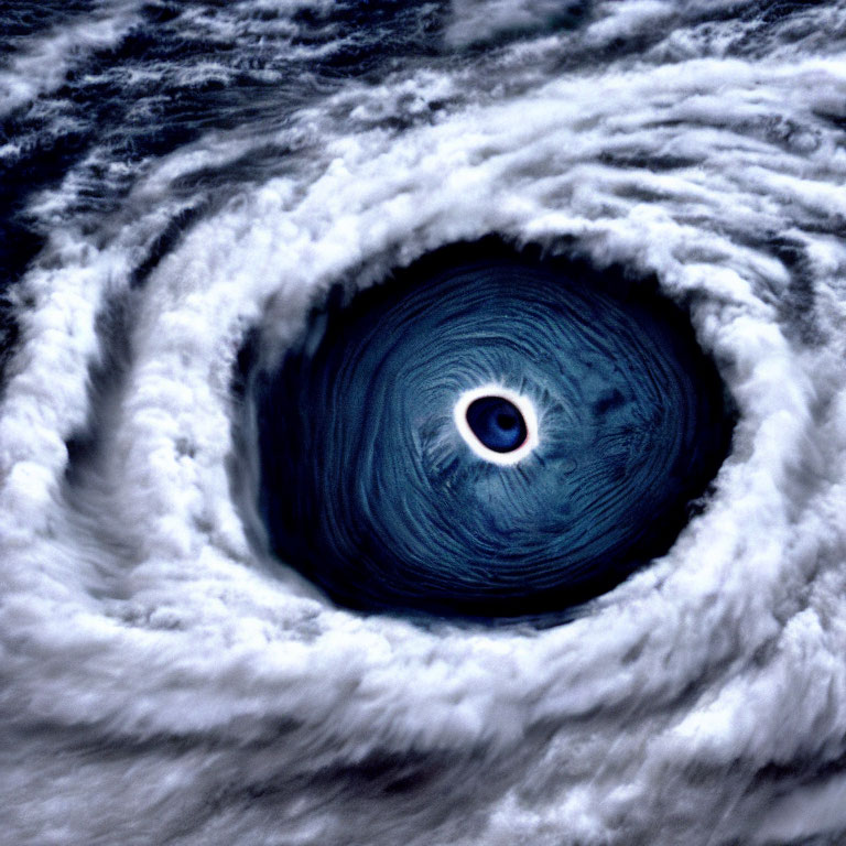 Intense Hurricane Satellite Image: Well-Defined Eye and Swirling Clouds