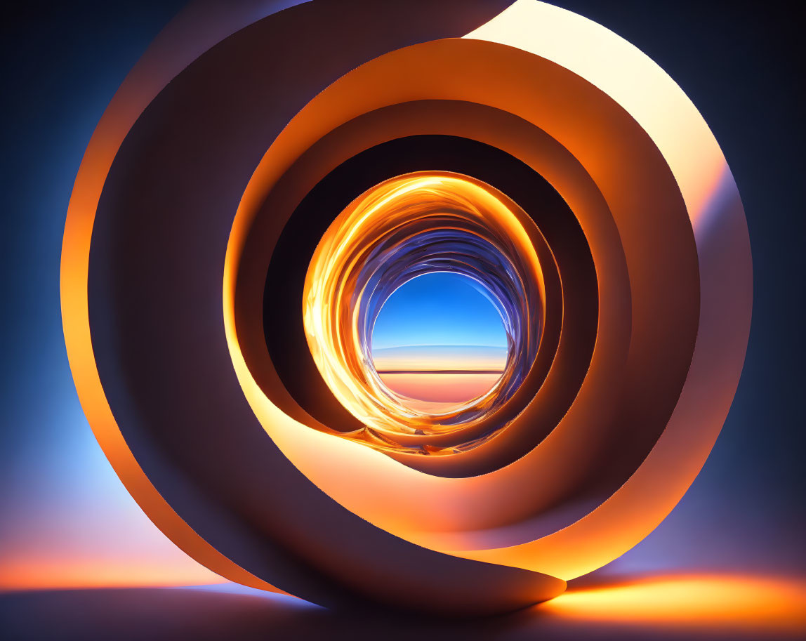 Spiral design with orange and blue tones forming tunnel effect