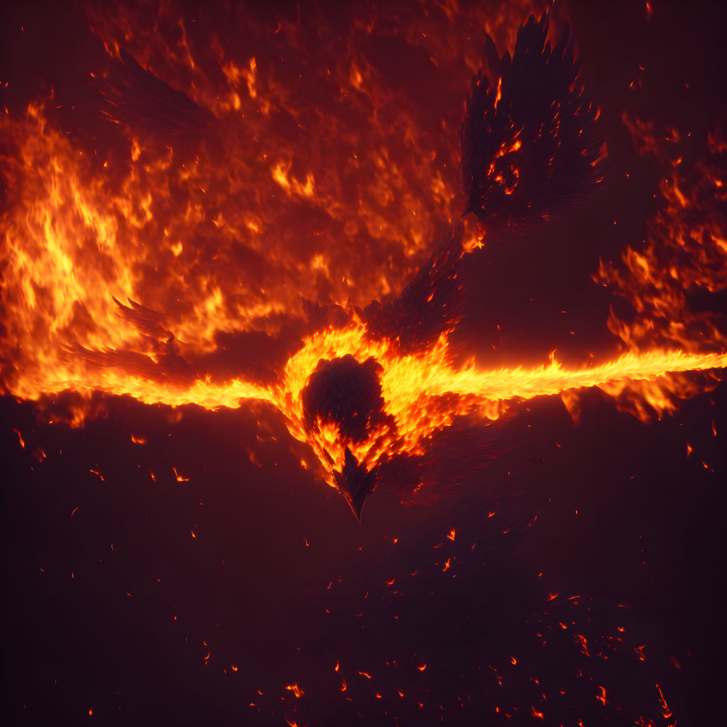 Swirling lava with bright orange and red hues resembling a fiery bird.