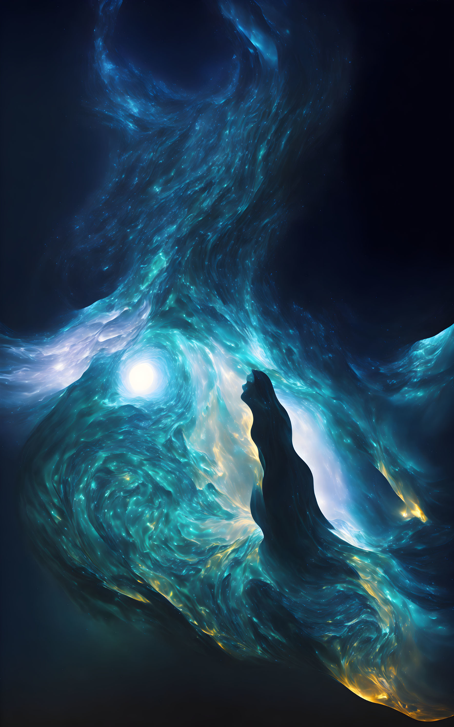 Colorful Teal and Gold Nebula Illustration in Space