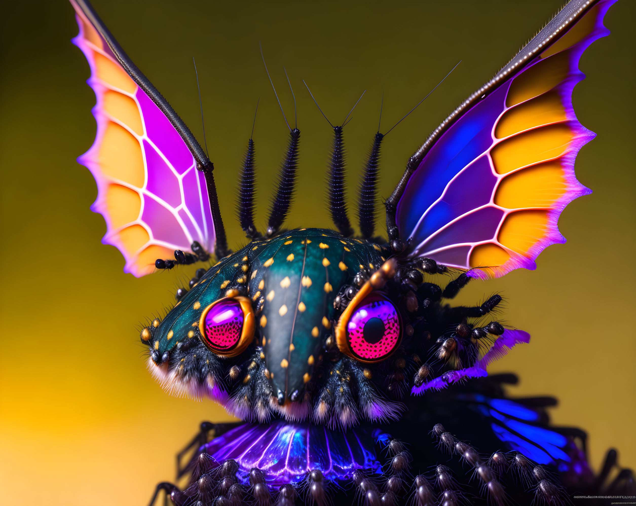 Colorful whimsical creature with butterfly wings and insect-fantasy fusion.