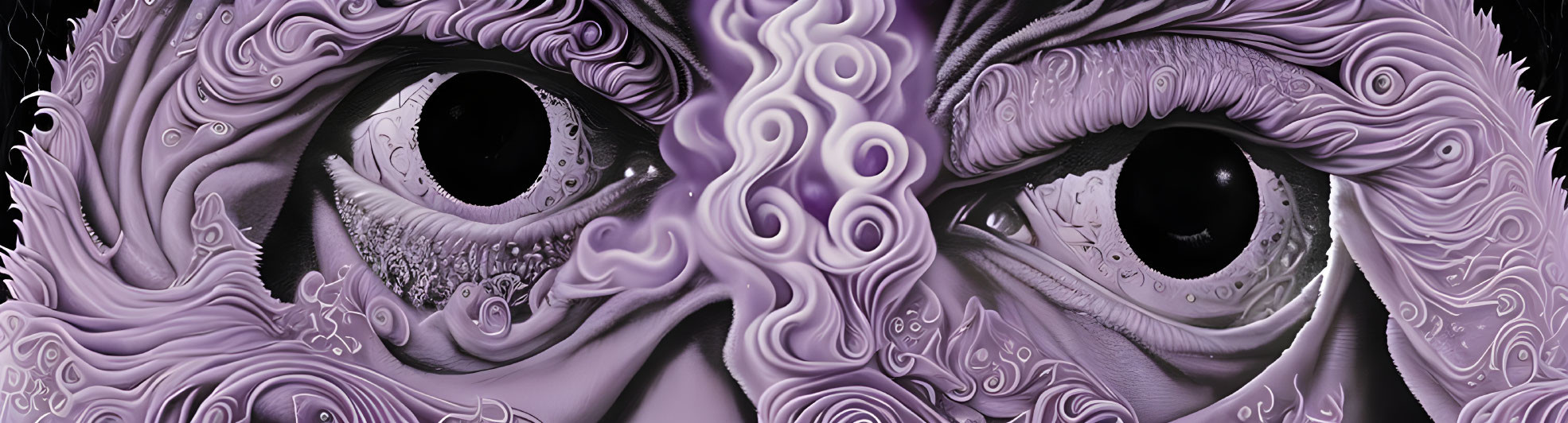 Detailed surreal artwork: Hyper-realistic eyes in intricate purple and black patterns