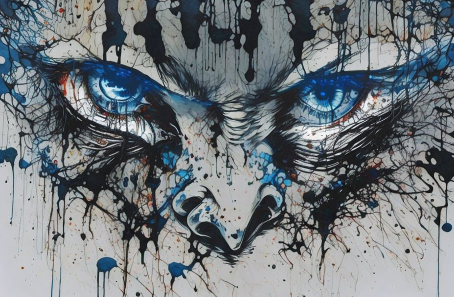 Intense Blue Eyes in Ink Blot Artwork