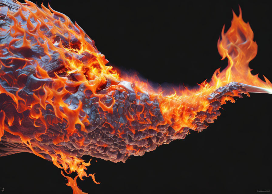 Dynamic digital art: object consumed by realistic flames on black background