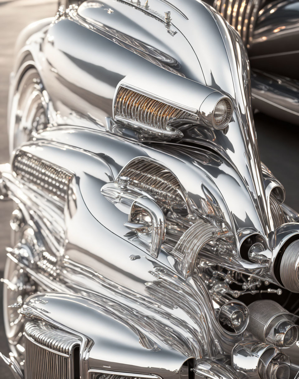 Classic Car Chrome Grille and Headlight Detail in Sunlight