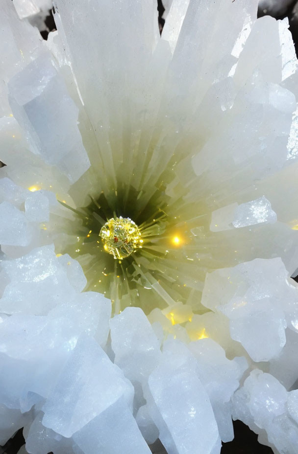 Translucent white crystals in crystalline structure with warm glowing light