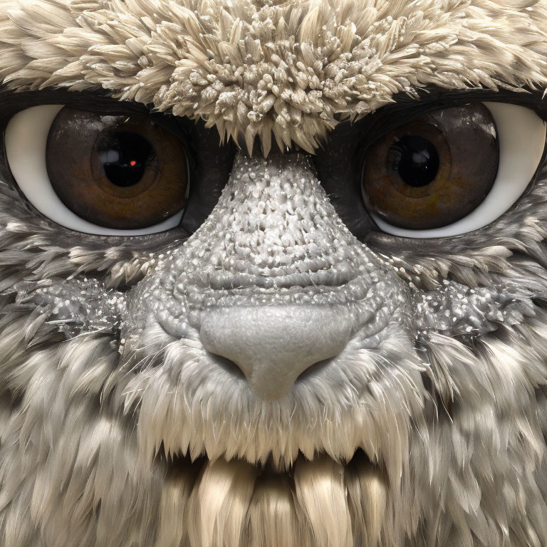 Detailed Close-up of Stylized Furry Creature with Large Expressive Eyes