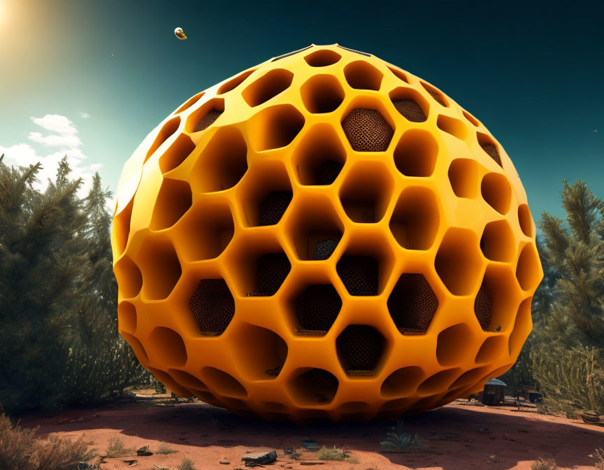 Yellow Hive-Like Structure in Desert Landscape