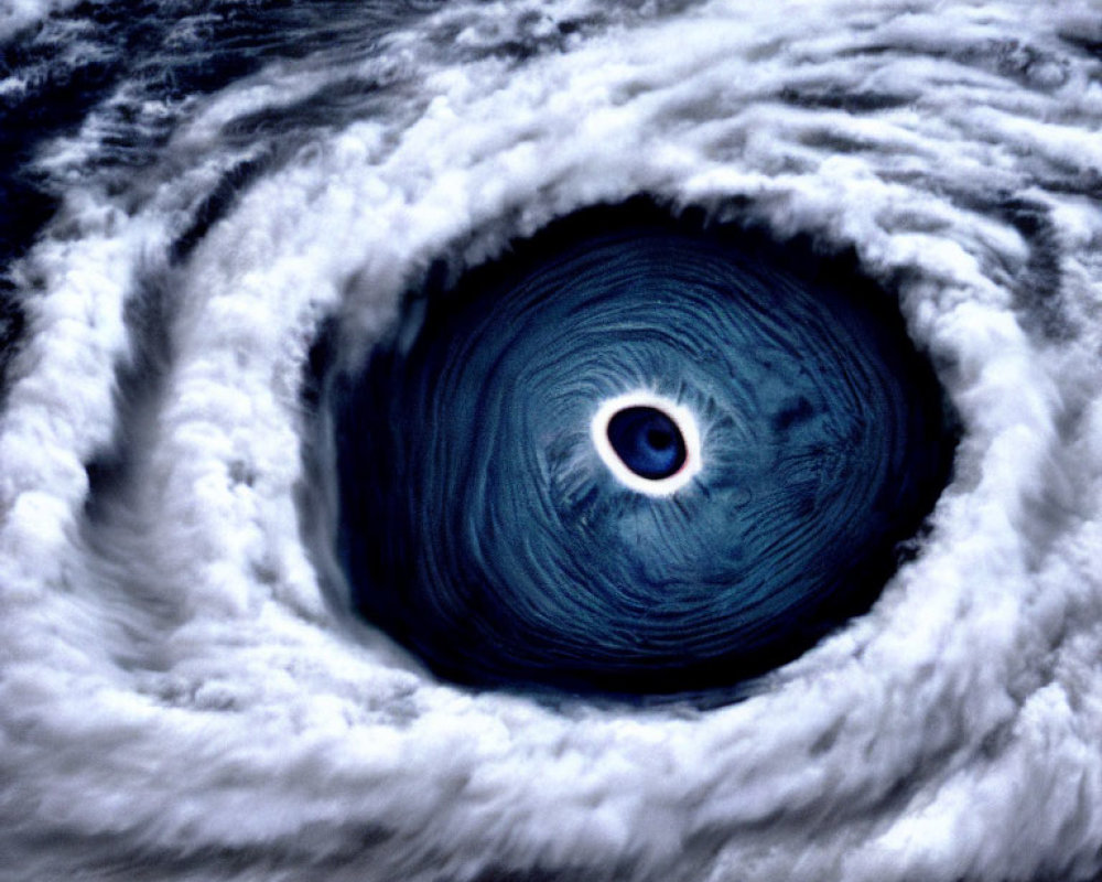 Intense Hurricane Satellite Image: Well-Defined Eye and Swirling Clouds