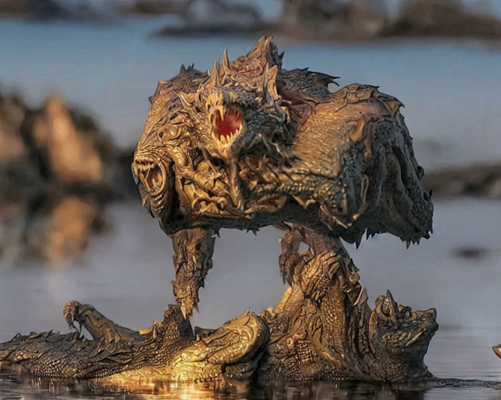 Detailed Dragon Sculpture Emerges from Water