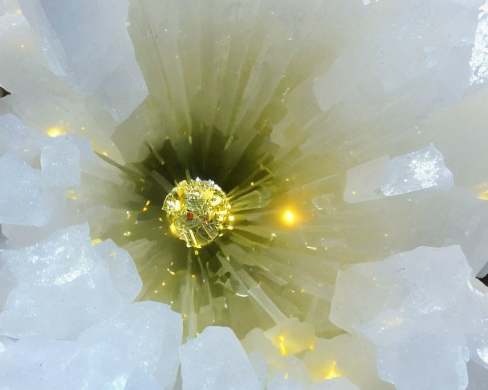 Translucent white crystals in crystalline structure with warm glowing light