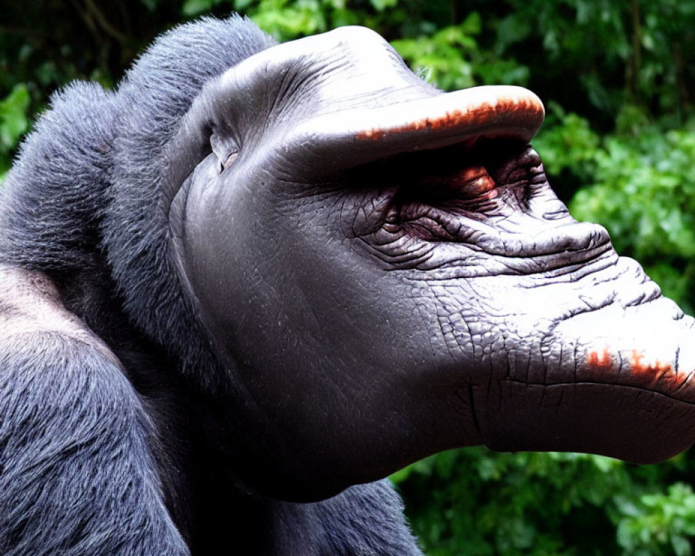 Detailed profile of a gorilla with textured skin and pronounced brow ridge