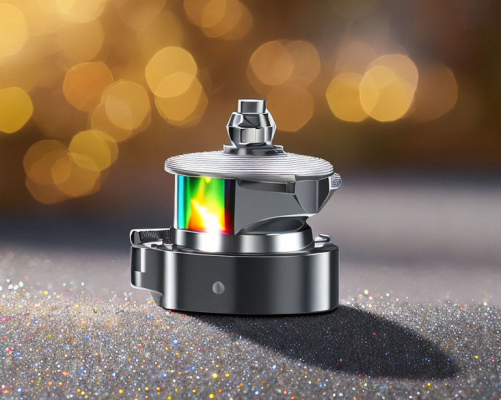 Compact Futuristic Stove with Colorful Flame on Glittery Surface